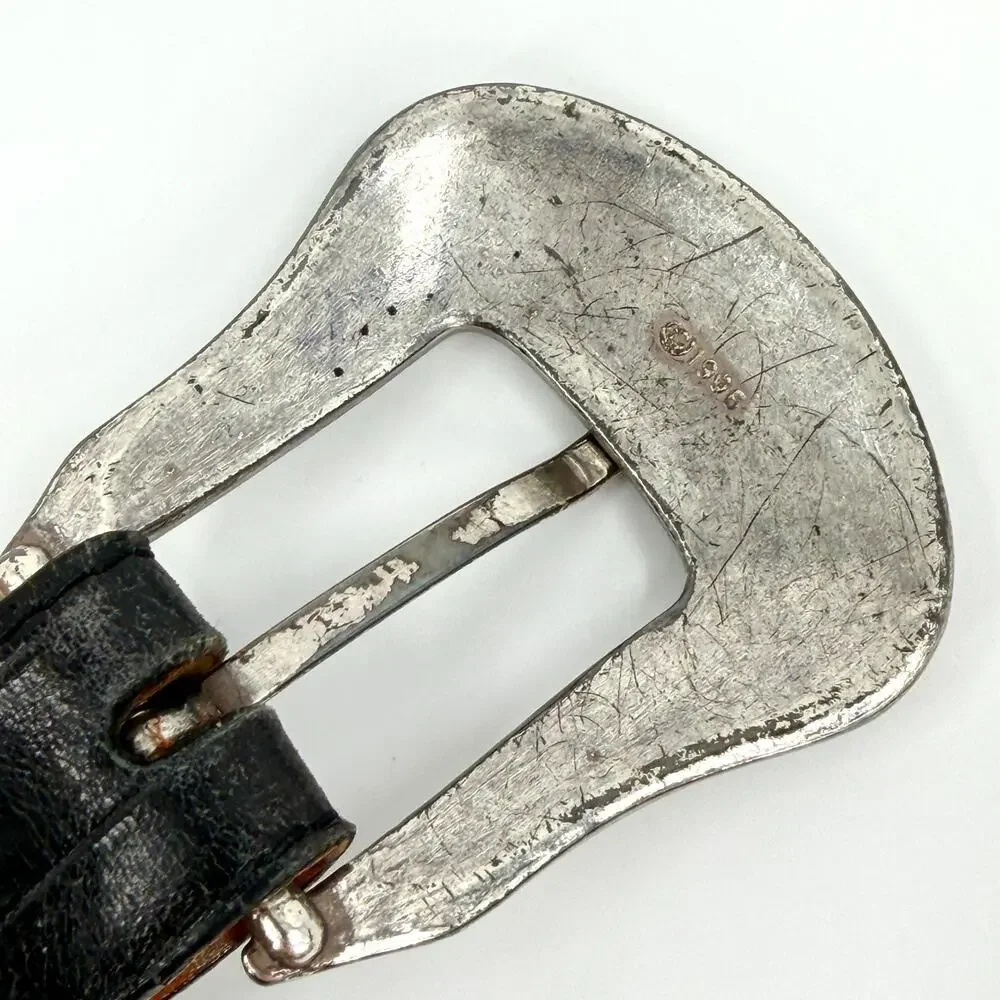 Vintage 90s Bill Adler Studio Black Genuine Leather Ornate Buckle Belt